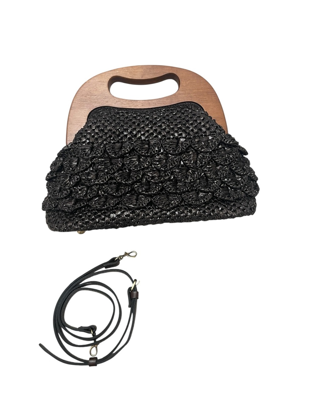 Patricia Nash Sandrine in Chocolate Raffia Wooden Frame Top Handle Crossbody